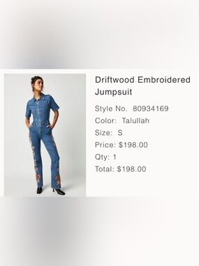 NWOT Free People Driftwood Embroidered Jumpsuit